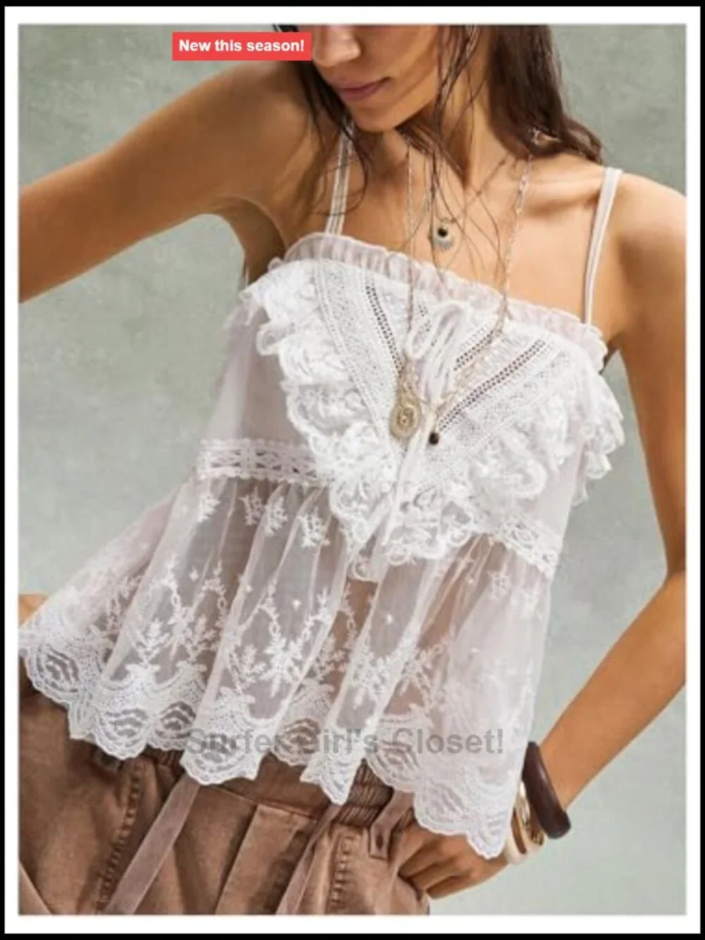 Sheer Lace Camisole Top Sleeveless Ruffle Backless Scalloped Boho Vacation Tank